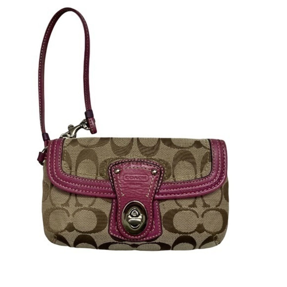 Coach brown and pink wristlet bag